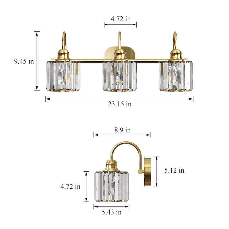 ExBrite Modern Rose Gold Dimmable Bathroom Crystal Vanity Lights