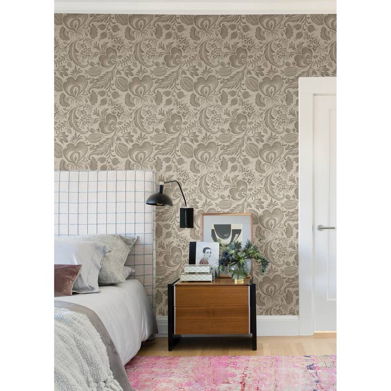 A-Street Prints Culver Light Brown Jacobean Wallpaper