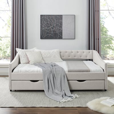 Full Size Daybed with Drawers Upholstered Tufted Sofa Bed