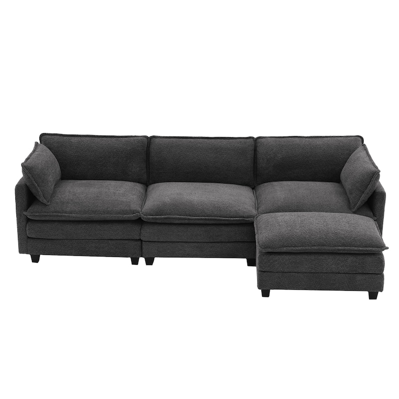 CLICKBIN Chenille Fabric Stragiht Arm L-Shaped Modular Sectional Sofa Couch with Ottoman for Living Room