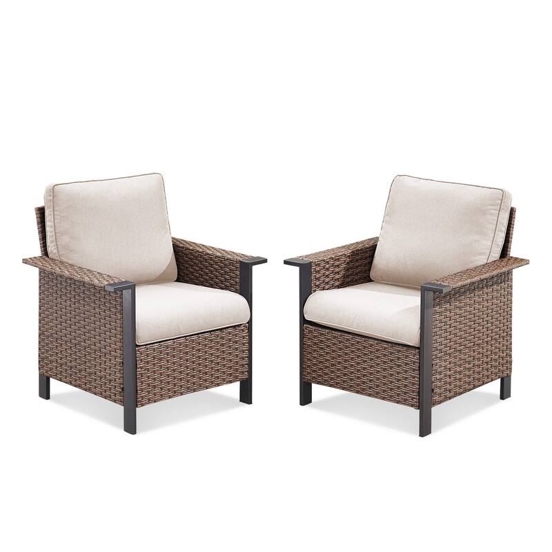Pocassy Outdoor Wicker 2-Piece Patio Chair with Cushion
