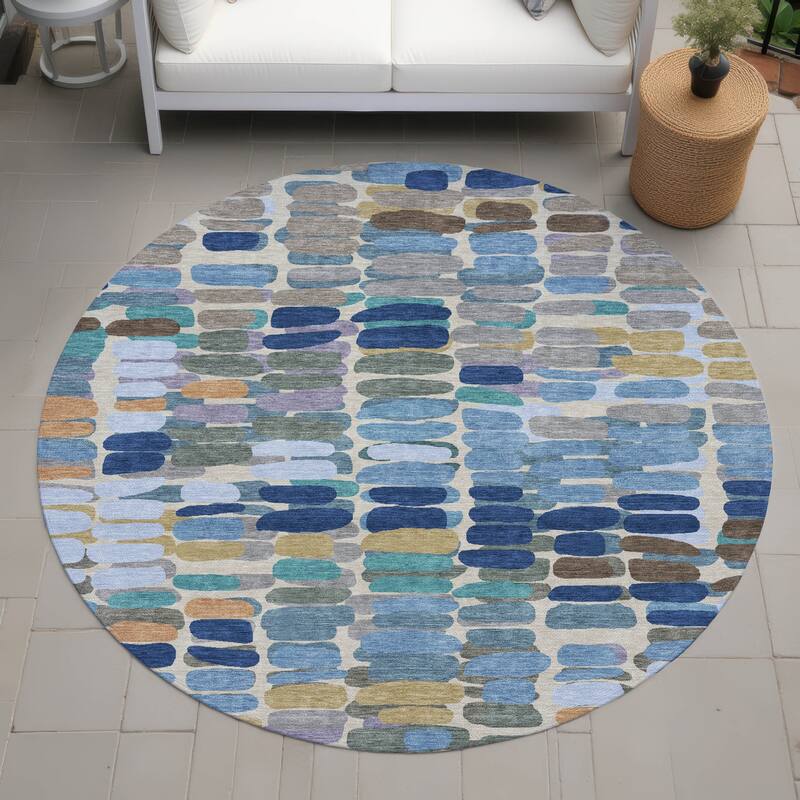 Machine Washable Indoor/ Outdoor Modern Caps Chantille Rug - Denim - 8' x 8'