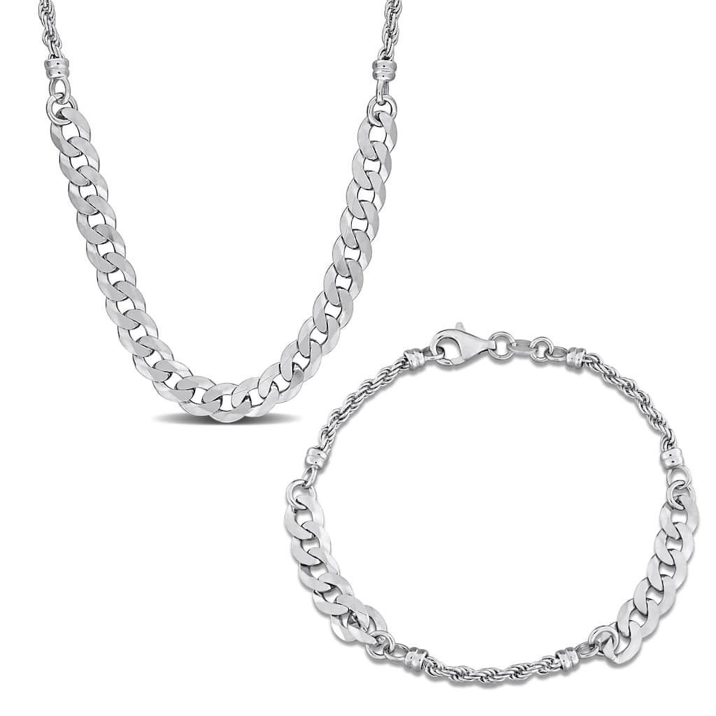 Miadora Sterling Silver Rope and Curb Link Chain Necklace and Bracelet Set
