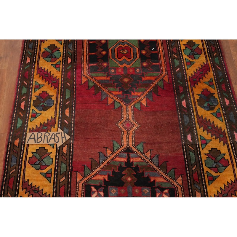Hand Knotted Oriental 100% Wool Carpet Traditional Geometric Oranges & Rust Ardebil Runner Rug - 12' 8'' X 4' 0''