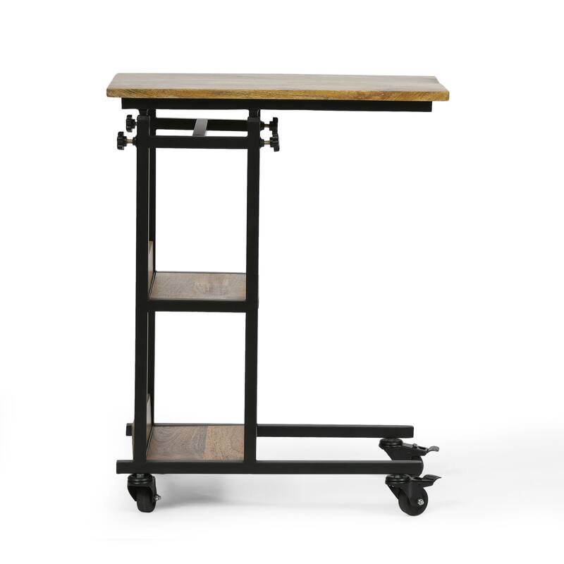 22" Modern C-shape End Table with Sleek Wood Top and Two Side Shelves for Living Room or Bedroom