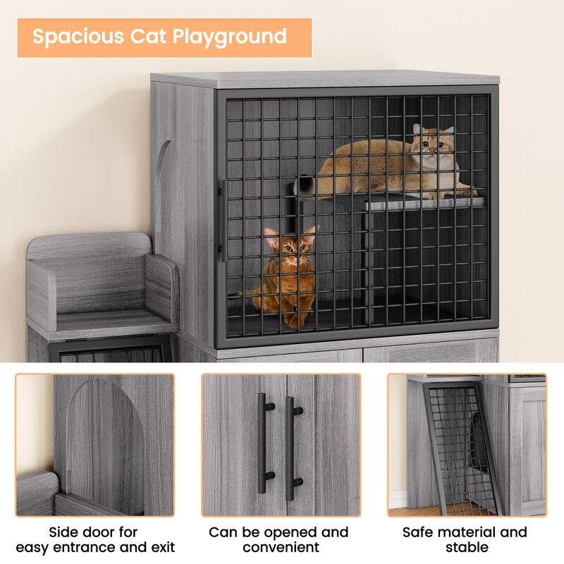 Modern Double Layer Cat Litter Box Enclosure, Hidden Cat Litter Box