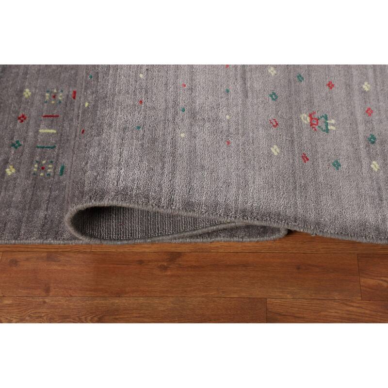 Silver Gray Tribal Gabbeh Indian Square Area Rug Handmade Silk Carpet - 7'10" X 7'10"