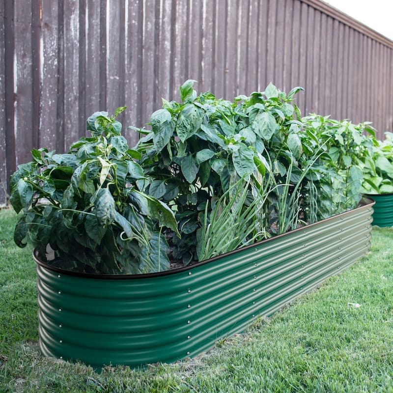 VEIKOUS 9-in-1 Modular Galvanized Metal Raised Garden Bed Kit, Bottomless Design with Safe Oval Corners & Stainless Hardware - Green