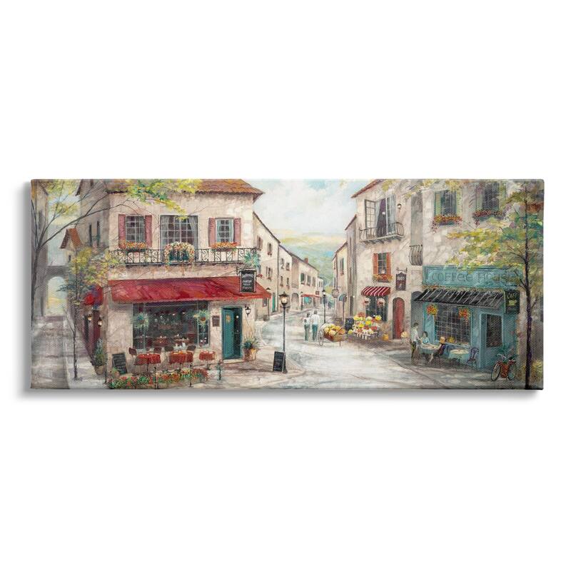 Stupell Traditional Town Square Landscape Vintage Bistro Architecture Canvas Wall Art - Green - 24 x 10
