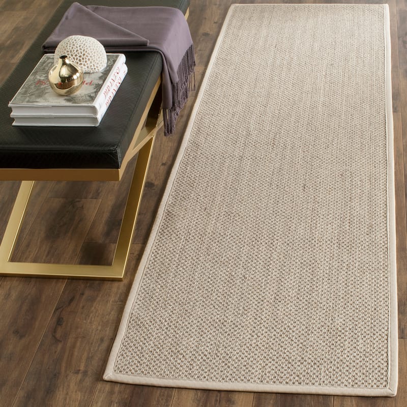 SAFAVIEH Natural Fiber Pacific Casual Border Sisal Rug - 2'6" x 8' Runner - Marble/Beige - Runner