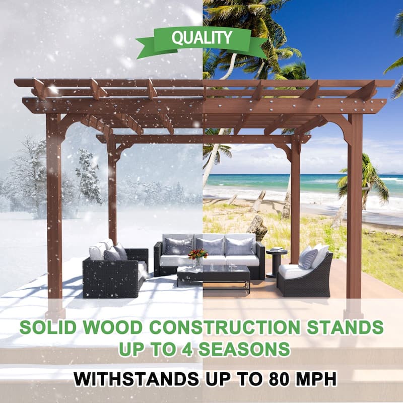 VEIKOUS Outdoor Cedar Wood Pergola Gazebo Kit with Flat Roof Trellis for Patio, Deck, Garden and Backyard