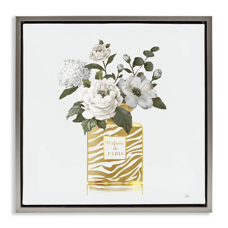 Stupell Chic Striped Perfume Bouquet Framed Floater Canvas Wall Art Design By Nan - 18 x 18 - Grey