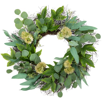 Eucalyptus and Olive Leaf Twig Spring Wreath, 24-Inch