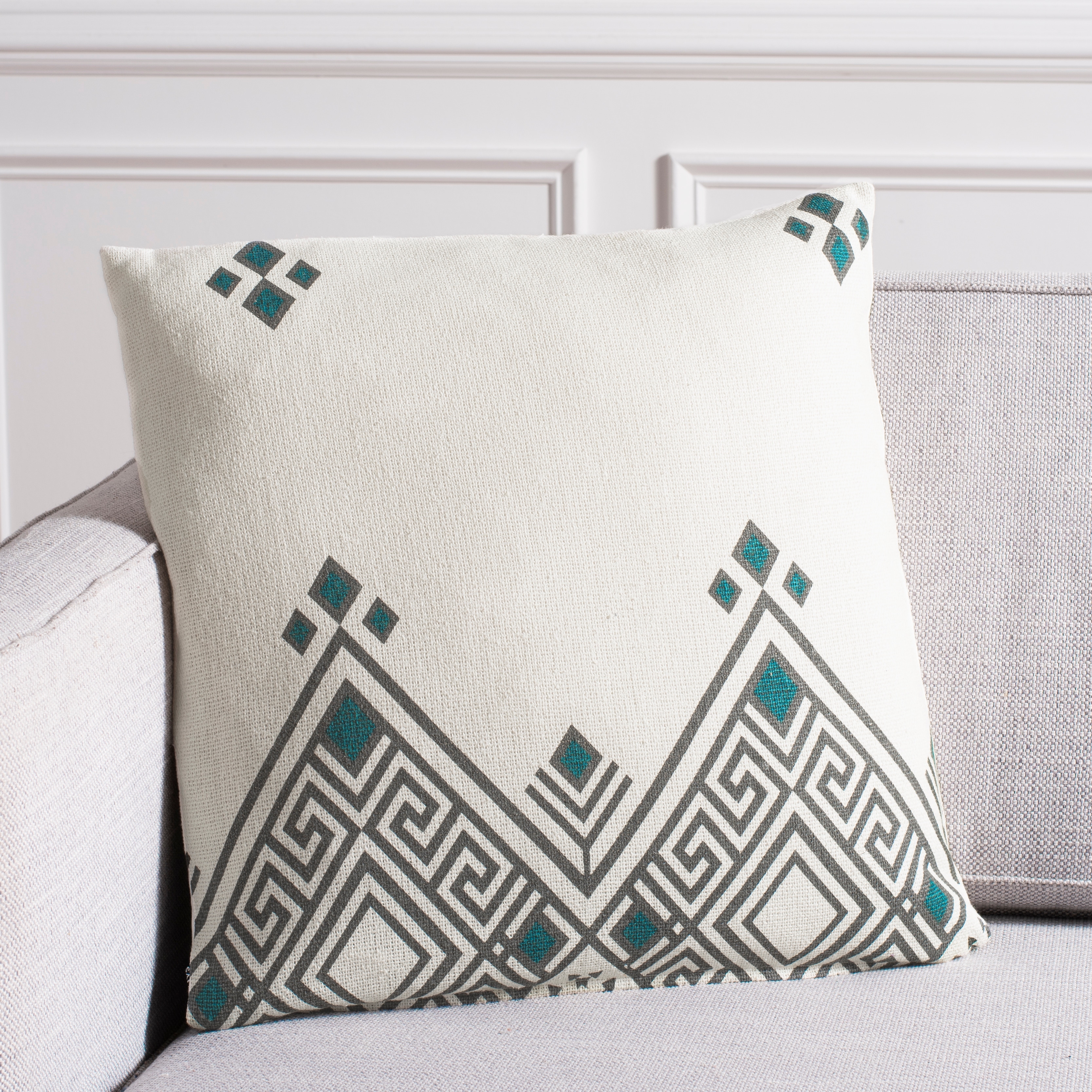 SAFAVIEH Lancia 20-Inch Square Cotton Throw Pillow, Beige and Taupe