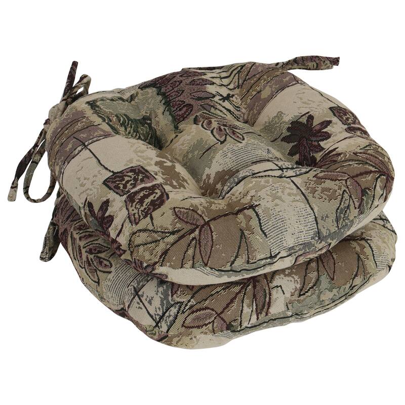 16-Inch Round Woven Tapestry Tufted Chair Cushions (Set of 2 or 4) - 16 x 16 - Japanese Gardens - Set of 2