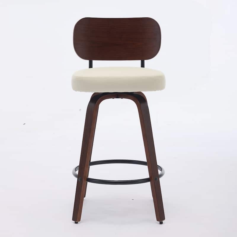 Upholstered Faux Leather Counter Height Barstools with Walnut Back and Bentwood Legs