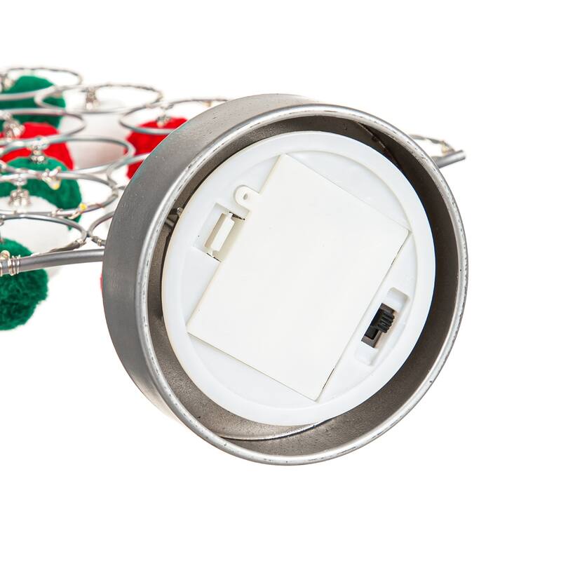 LED 16" Metal Tree with Pom Pom Ornaments Table Decor