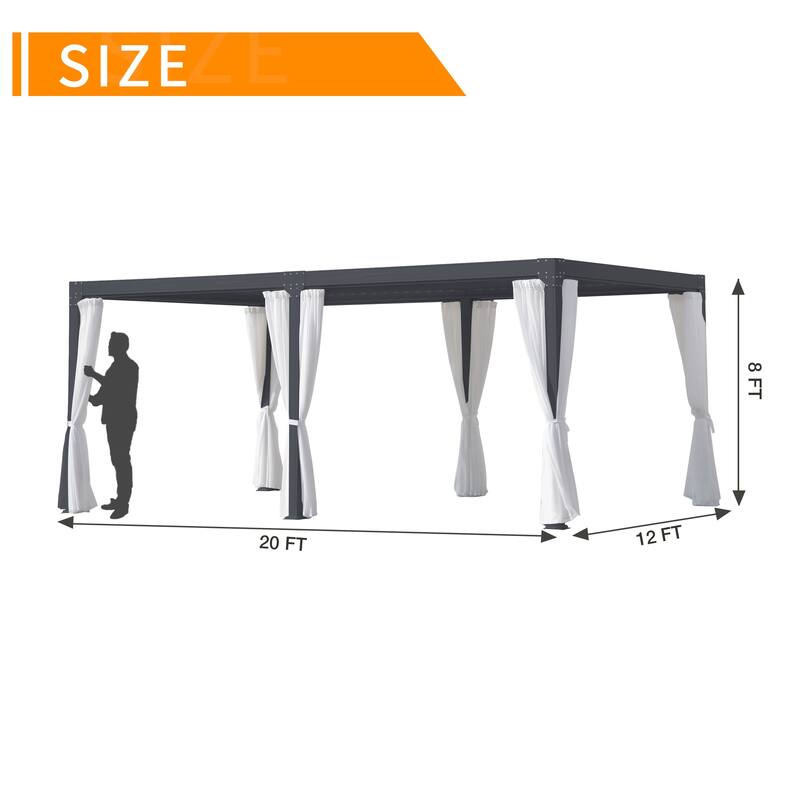 Cozywor Adjustable Louvered Roof Aluminum Pergola with Net Curtain