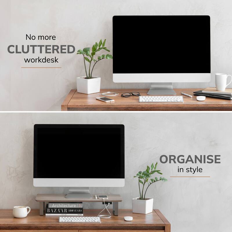 Jani Wood Monitor Stand Riser Desk - Ergonomic Design Stand, Desktop Organizer Table for Home, Office Workspace, Gaming Desk