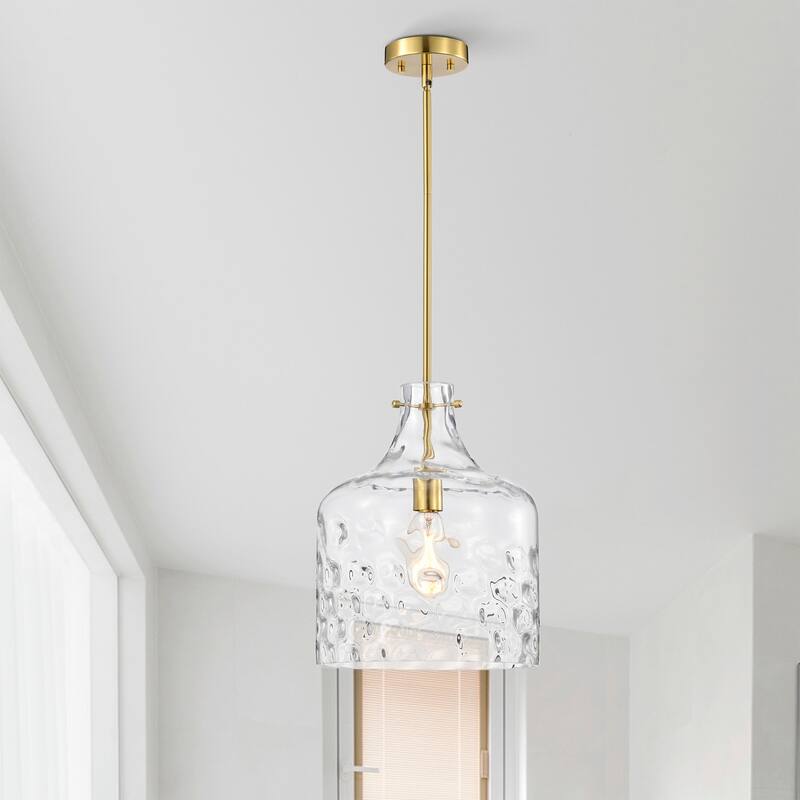 Clear Dimpled Cylindrical Glass Pendant Ceiling Light - 12in