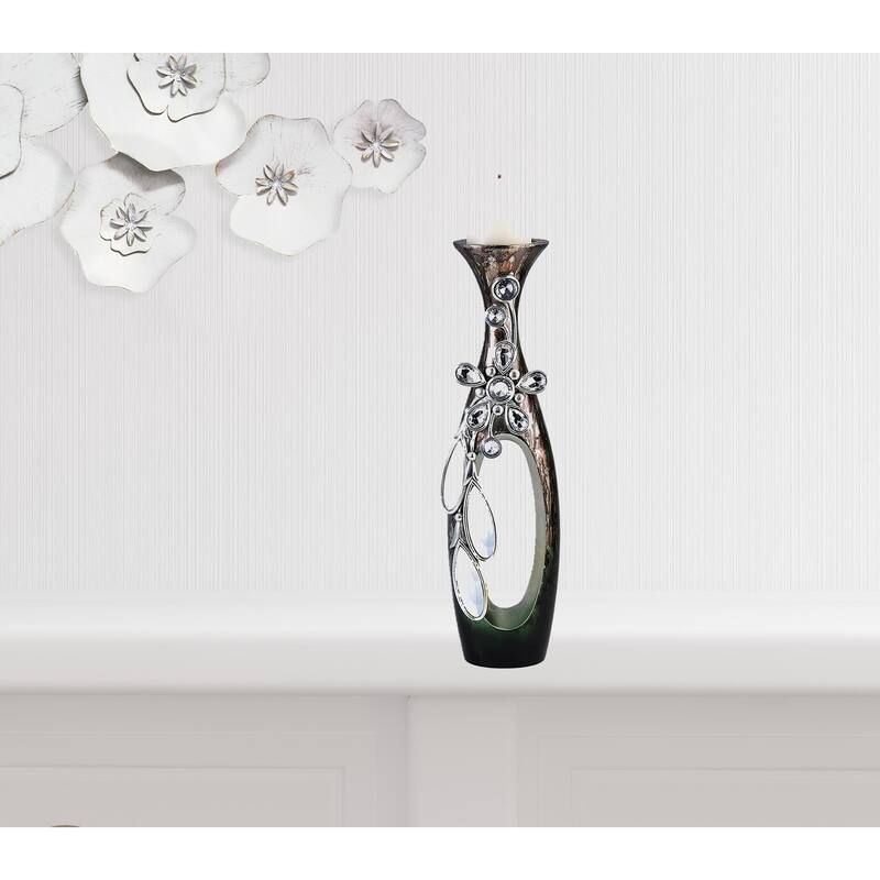 HomeRoots 16" Ornate Faux Crystal Tabletop Pillar Candle Holder - 6