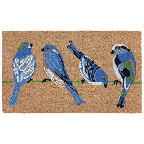 Liora Manne Natura Blue Birds Outdoor Mat Natural 2' x 3'