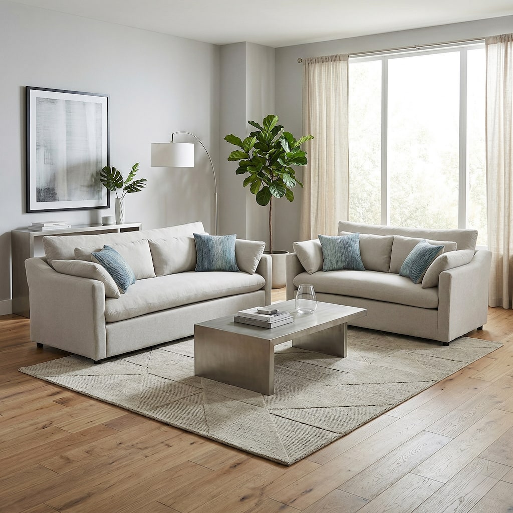 Roundhill Furniture Wilson 2-Piece Living Room Set, Sofa and Loveseat