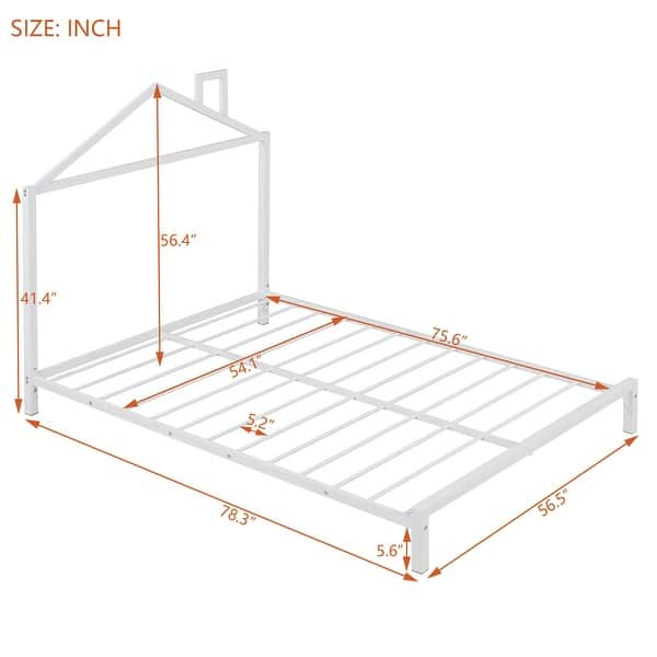 dimension image slide 5 of 6, Metal platform bed with house shape headboard