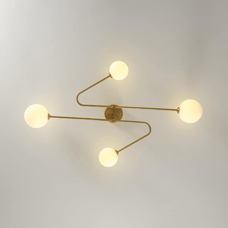 Mid-Century Opal Glass Globe Sputnik Semi Flush Mount Light