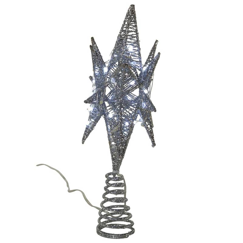 Kurt Adler 11-Inch Pre-Lit Twinkling LED 60-Light Silver Starburst Tree Topper