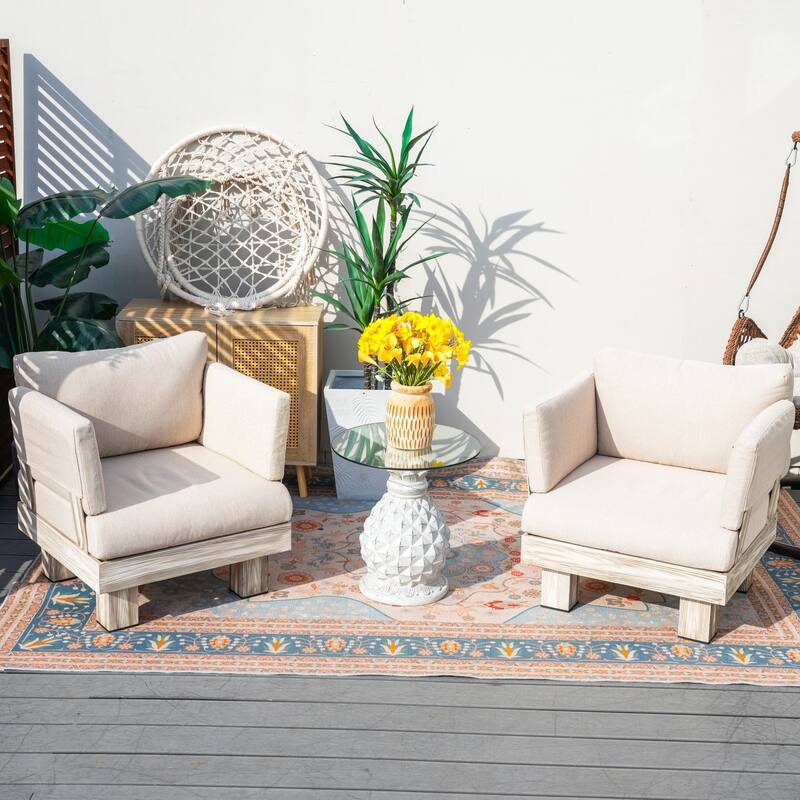3-piece Aluminum Patio Sofa Set with Magnesium Oxide Glass Coffee Table - Armrest sofa