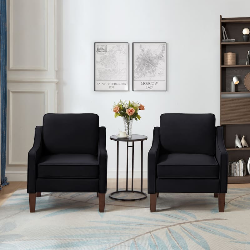 Black 29" Velvet Arm Chair with Wooden Legs