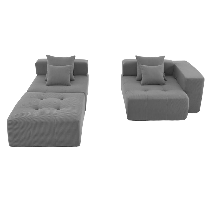 105.5'' Modular L-Shaped 3-Seater Sectional Sofa in Corduroy Upholstery with Tufted Design and 4 Pillows, No Assembly Needed