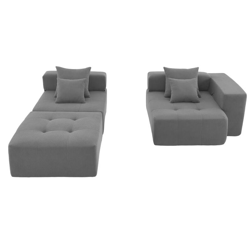 L Shaped Modular Sectional Sofa, Convertible Corduroy Floor Couch Set