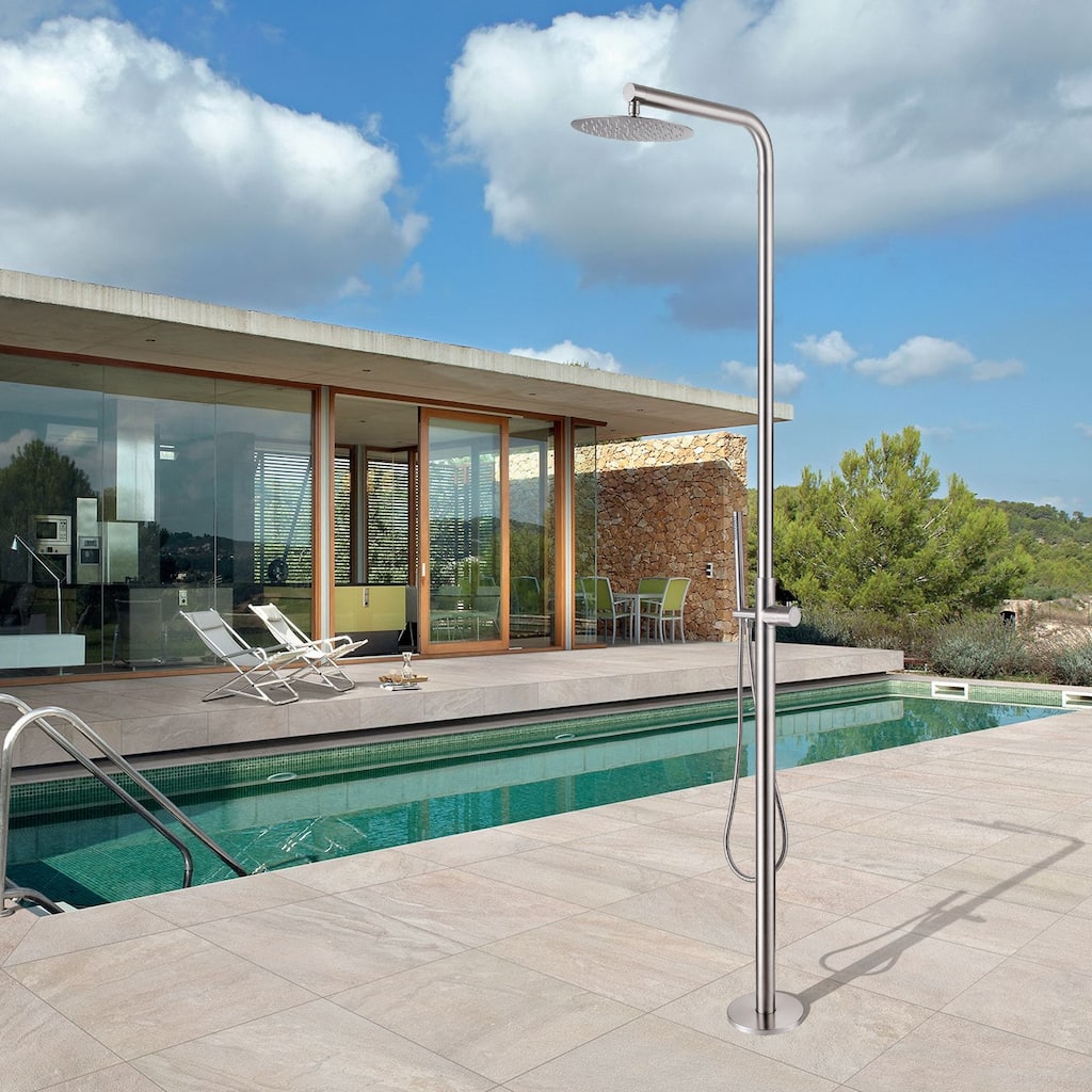 87"H Stainless Steel Freestanding Outdoor Shower with Handheld shower