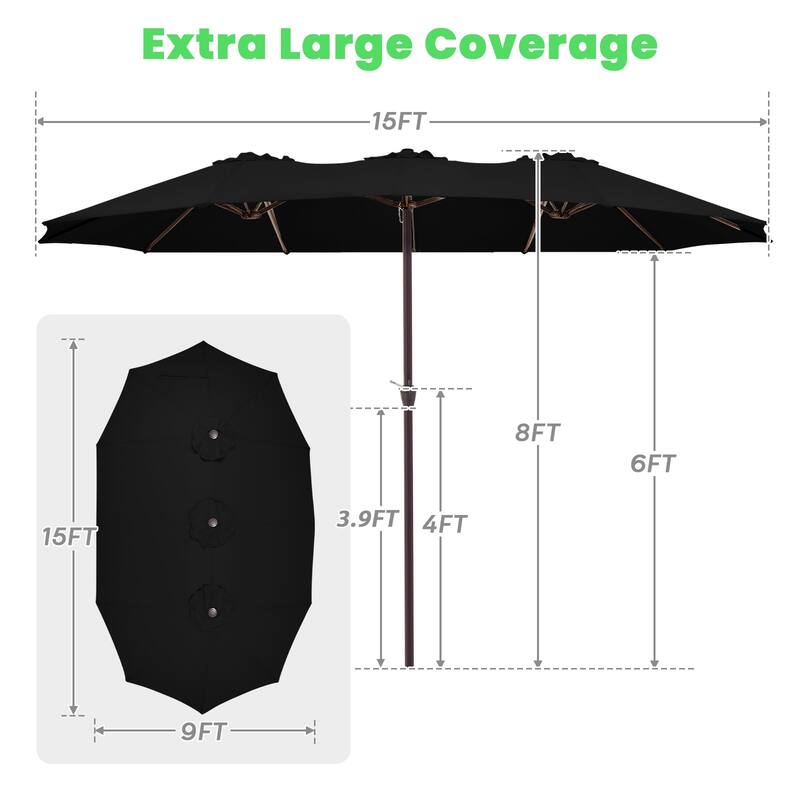 15ft Steel Navy No Tilt Market Patio Umbrella without Base