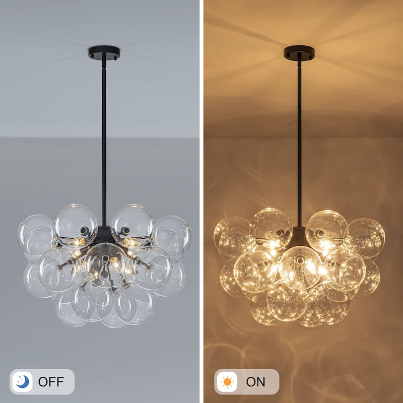 Starsky 12‑Light Linear Chandelier with Clear Glass Globes - Black or Gold Finish