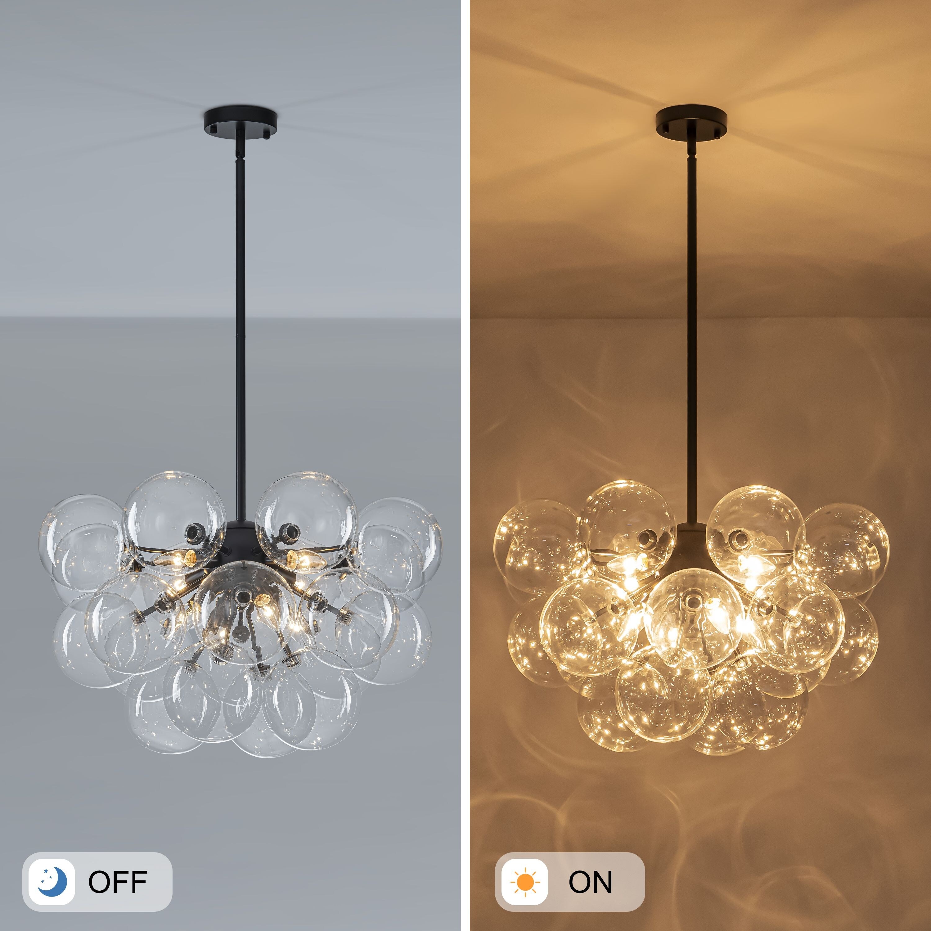 Starsky 8‑Light Linear Chandelier with Clear Glass Globes - Black