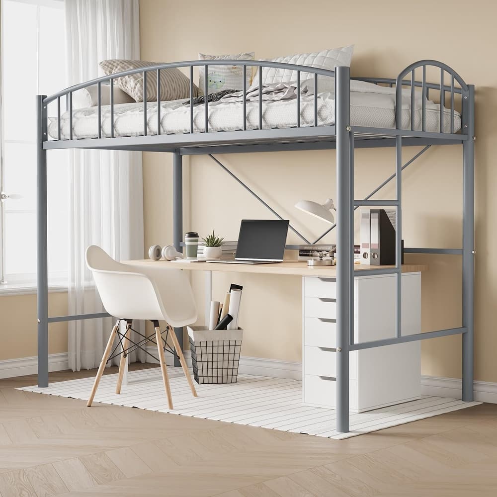 Twin Loft Bed, with Ladde and Arched Guardrail