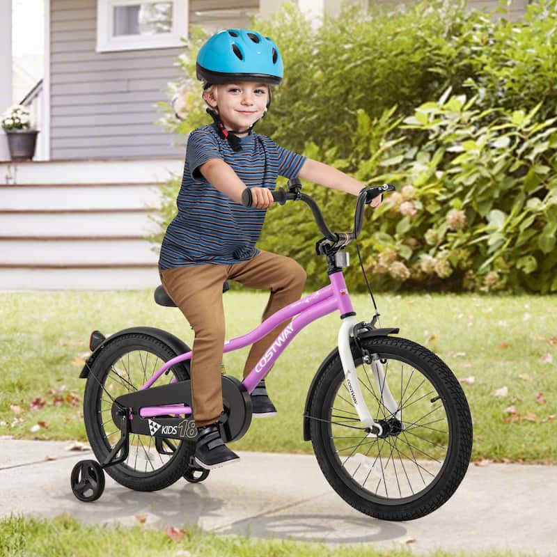 Purple Adjustable Toddler Bicycle Steel Frame and Dual Brakes Enclosed Chain Guard Training Wheels - 18-Inch