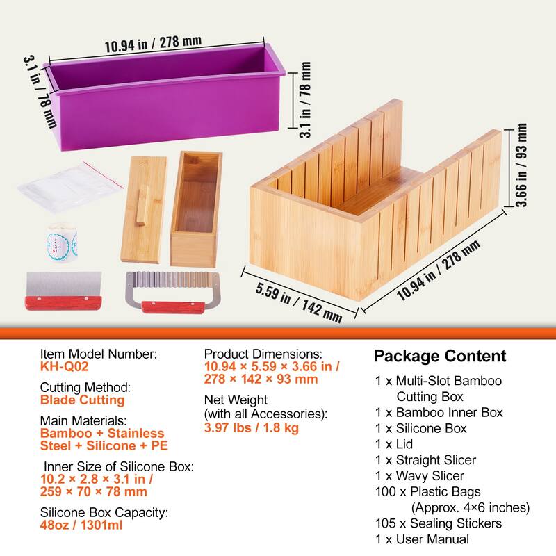 UIMOSO Soap Making Kit, Bamboo Cutting Box and Inner Box with Silicone Mold, Stainless Steel Straight Cutter and Wavy Cutter