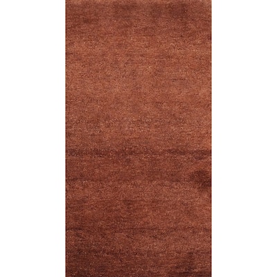 Hand Knotted Oriental 100% Wool Carpet Modern Solid Brown Gabbeh Runner Rug - 4' 7'' X 2' 5''