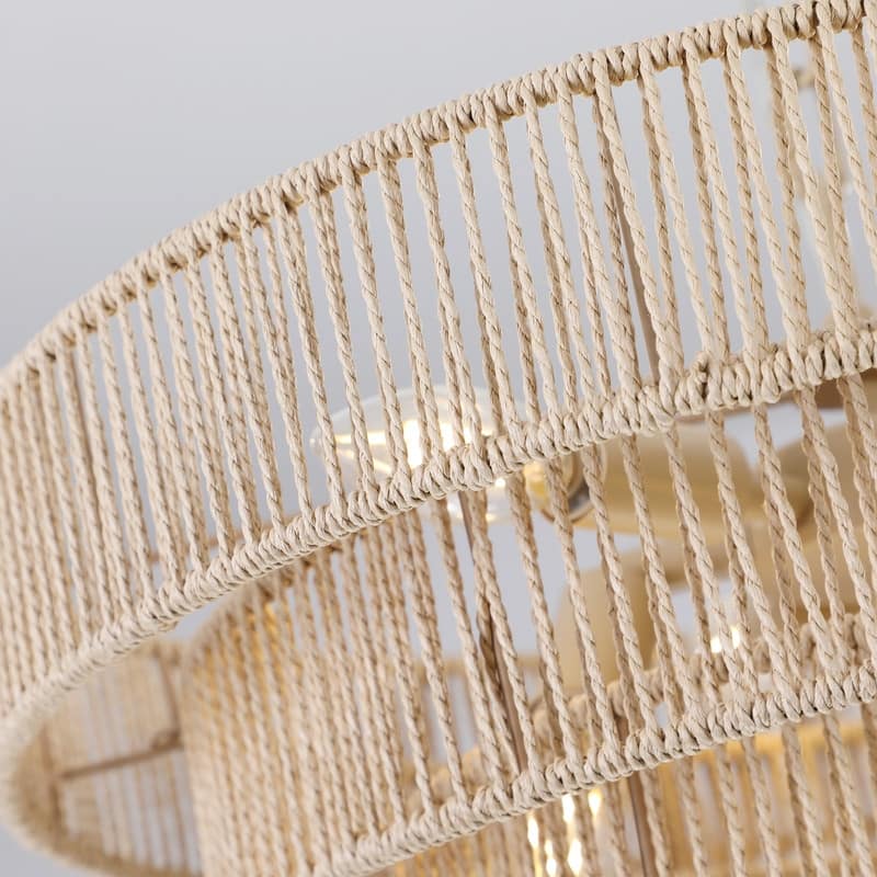 Modern Layered Hemp Rope Chandelier in Boho Style, Elegant Hanging Light for Living, Dining & Bedroom Areas (Bulbs Not Included)