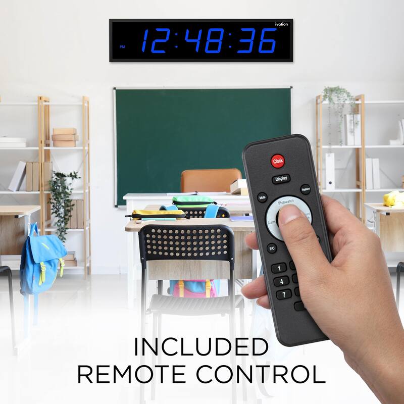 Ivation Large Digital Clock, Led Wall Clock with Stopwatch, Alarms, Timer & Remote, White