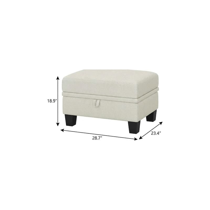 HomeRoots 29" Beige and Black Chenille Storage Ottoman