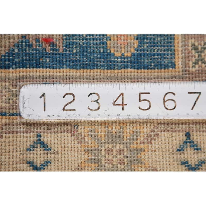 Blue Kazak Foyer Rug Handmade Traditional Geometric Wool Carpet - 2'7"x 3'11"