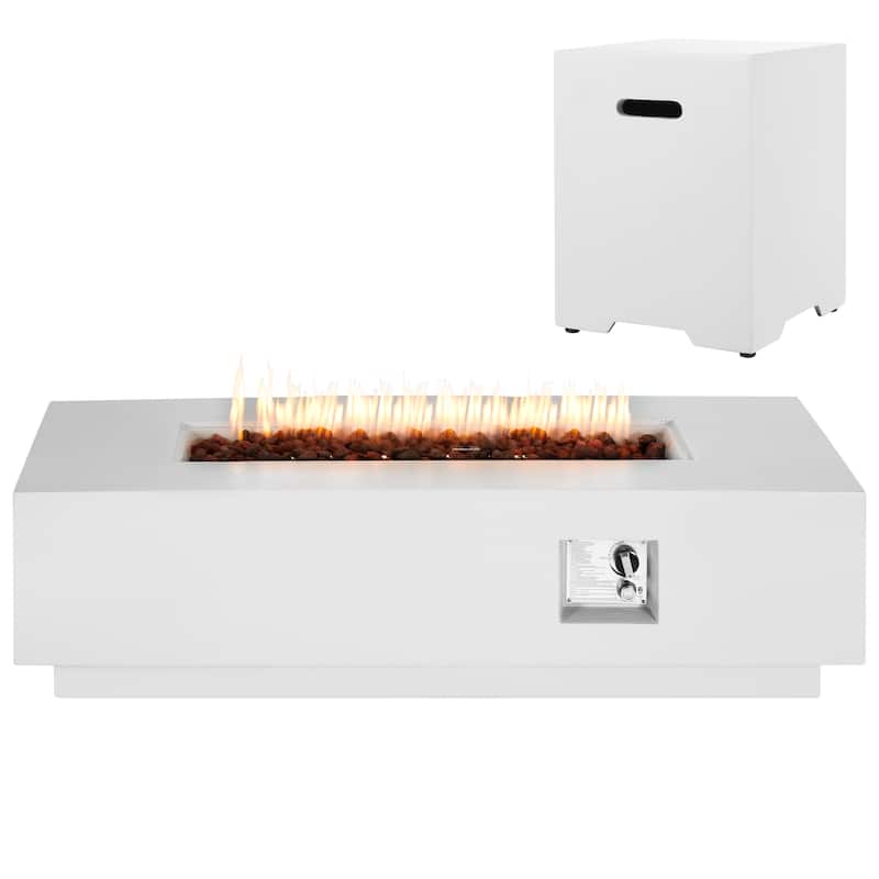 AVAWING 50,000 BTU 30" Outdoor White Round Propane Fire Pit Table and Set (Set Includes Tank Holder)