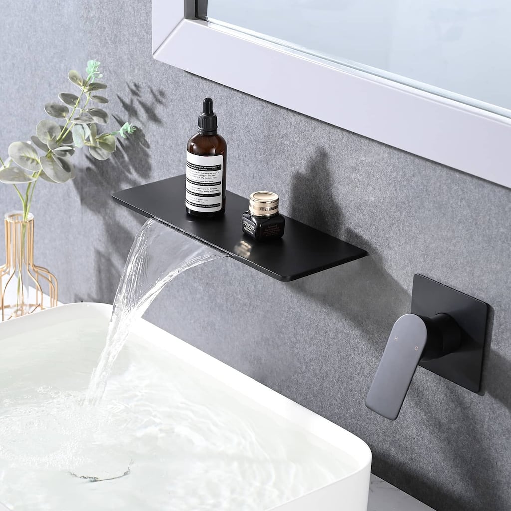 Waterfall Wall Mounted Bathroom Sink Faucet Single Handle Bathroom Faucet 2 Holes Modern Basin Vanity Taps With Valve
