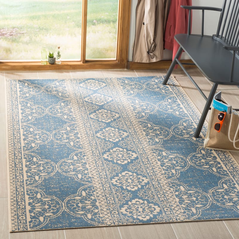 SAFAVIEH Linden Aysel Indoor/ Outdoor Waterproof Patio Backyard Rug - 8' x 10' - Cream/Blue