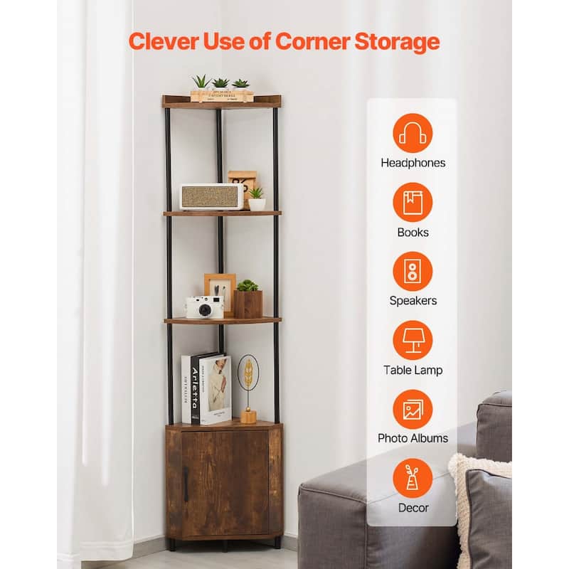 5 Tier Corner Stand with Smart LED Lights and Cabinet for Home Decor - 12 x 12 x 66.1 in